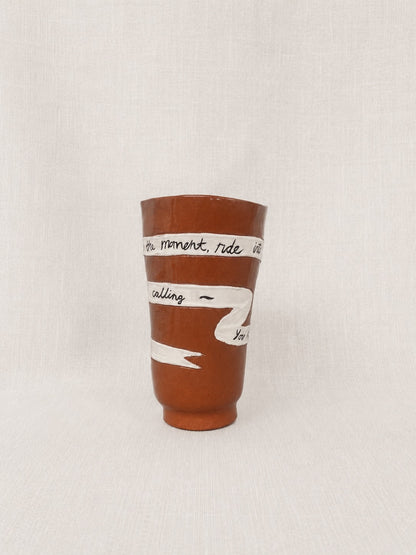 functional ceramic art vessel close up with poetry 