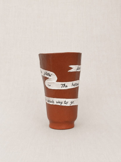 handmade ceramic vessel for fresh flowers, coffee or a decorative object. Illustrated with a handwritten poem